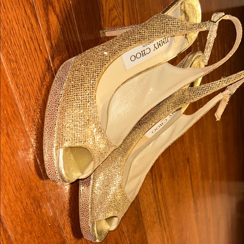 Jimmy Choo Glittering Gold Slingback Heels - Picture 13 of 14
